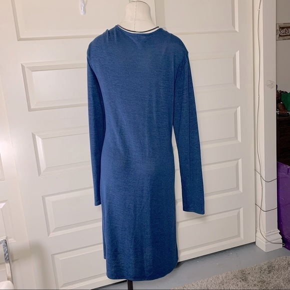 MINIMALIST Blue XL Casual Midi Dress Faux Wrap Long Sleeves V Neck - Picture 6 of 10